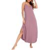 imageSWOMOG Women Long Nightgown Pajama Dress Soft Strap Nightdress Summer Sleeveless Nightshirt Lounge Dress with PocketsTaropurple