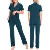 imageSWOMOG Women Pajama Sets TwoPiece Nightwear Short Sleeve Sleepwear Button Down Pj Lounge Sets with Long PantsDark Blue