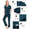 imageSWOMOG Women Pajama Sets TwoPiece Nightwear Short Sleeve Sleepwear Button Down Pj Lounge Sets with Long PantsDark Blue