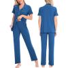 imageSWOMOG Women Pajama Sets TwoPiece Nightwear Short Sleeve Sleepwear Button Down Pj Lounge Sets with Long PantsRoyal Blue