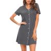 imageSWOMOG Womens Button Down Nightgown Short Sleeve Nightshirt VNeck Sleepwear Boyfriend Sleepshirt Pajama DressDeep Grayblack