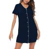 imageSWOMOG Womens Button Down Nightgown Short Sleeve Nightshirt VNeck Sleepwear Boyfriend Sleepshirt Pajama DressNavy Blue