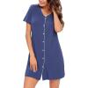 imageSWOMOG Womens Button Down Nightgown Short Sleeve Nightshirt VNeck Sleepwear Boyfriend Sleepshirt Pajama DressRoyal Blue