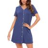 imageSWOMOG Womens Button Down Nightgown Short Sleeve Nightshirt VNeck Sleepwear Boyfriend Sleepshirt Pajama DressRoyal Blue