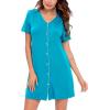 imageSWOMOG Womens Button Down Nightgown Short Sleeve Nightshirt VNeck Sleepwear Boyfriend Sleepshirt Pajama DressTurquoise