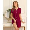 imageSWOMOG Womens Button Down Nightgown Short Sleeve Nightshirt VNeck Sleepwear Boyfriend Sleepshirt Pajama DressWine Red