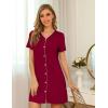 imageSWOMOG Womens Button Down Nightgown Short Sleeve Nightshirt VNeck Sleepwear Boyfriend Sleepshirt Pajama DressWine Redblack