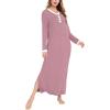 imageSWOMOG Womens Nightgown Long Sleeve Sleep Shirts Oversized Sleep Dress Long Soft Housecoat With PocketsTaro Purple