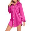 imageSWOMOG Womens Satin Sleep Shirt Long Sleeve Sleepwear Silk Nightshirt Button Down Pajama TopRose Red
