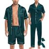 imageSWOMOG Mens 3pcs Pajamas Set Silk Satin Short Sleeve Sleepwear Button Down Pjs Classic Loungewear NightwearZmoss