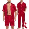 imageSWOMOG Mens 3pcs Pajamas Set Silk Satin Short Sleeve Sleepwear Button Down Pjs Classic Loungewear NightwearZruby
