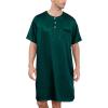 imageSWOMOG Mens Long Sleeve Nightshirt Satin Nightgown Winter Crewneck Sleepwear Buttonup Soft Pullover Loose Sleep ShirtShort Sleeve Dark Green