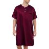 imageSWOMOG Mens Long Sleeve Nightshirt Satin Nightgown Winter Crewneck Sleepwear Buttonup Soft Pullover Loose Sleep ShirtShort Sleeve Dark Wine Red
