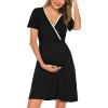 imageSWOMOG Women 3 in 1 DeliveryLaborNursing Nightgown Short Sleeve Pleated Maternity Sleepwear for BreastfeedingZfront Splitcarbon