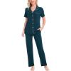 imageSWOMOG Women Pajama Sets TwoPiece Nightwear Short Sleeve Sleepwear Button Down Pj Lounge Sets with Long PantsDark Blue