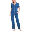 imageSWOMOG Women Pajama Sets TwoPiece Nightwear Short Sleeve Sleepwear Button Down Pj Lounge Sets with Long PantsRoyal Blue