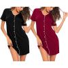 imageSWOMOG Womens Button Down Nightgown Short Sleeve Nightshirt VNeck Sleepwear Boyfriend Sleepshirt Pajama DressWine Redblack