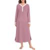 imageSWOMOG Womens Nightgown Long Sleeve Sleep Shirts Oversized Sleep Dress Long Soft Housecoat With PocketsTaro Purple