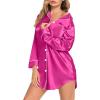 imageSWOMOG Womens Satin Sleep Shirt Long Sleeve Sleepwear Silk Nightshirt Button Down Pajama TopRose Red