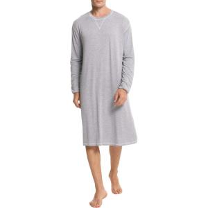 imageSWOMOG Mens Nightshirt Long Sleeve Nightgown Soft Loose Sleepwear Lightweight Nightwear Comfy Henley Sleep Shirt SXXLGery