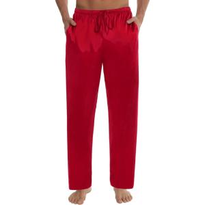 imageSWOMOG Mens Satin Silk Pajama Pant Long Pj Bottoms Soft Lounge Sleep Pants with PocketsA Red