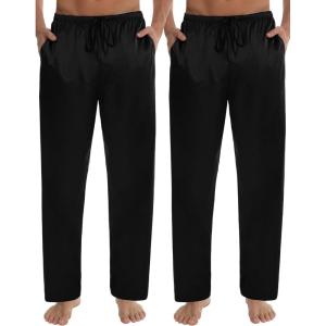 imageSWOMOG Mens Satin Silk Pajama Pant Long Pj Bottoms Soft Lounge Sleep Pants with PocketsB BlackBlack