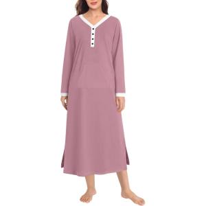 imageSWOMOG Womens Nightgown Long Sleeve Sleep Shirts Oversized Sleep Dress Long Soft Housecoat With PocketsTaro Purple