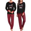 imageSWOMOG Couple Pajama Set Christmas Matching Family Long Sleeve Pj Set Xmas Printed Sleepwear MenampampWomen Plaid Pant with PocketBlack Merry Christmasplaid