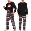 imageSWOMOG Couple Pajama Set Christmas Matching Family Long Sleeve Pj Set Xmas Printed Sleepwear MenampampWomen Plaid Pant with PocketChristmas Hat