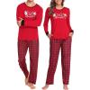 imageSWOMOG Couple Pajama Set Christmas Matching Family Long Sleeve Pj Set Xmas Printed Sleepwear MenampampWomen Plaid Pant with PocketRed Snowmanplaid