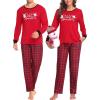 imageSWOMOG Couple Pajama Set Christmas Matching Family Long Sleeve Pj Set Xmas Printed Sleepwear MenampampWomen Plaid Pant with PocketRed Snowmanplaid
