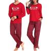 imageSWOMOG Couple Pajama Set Christmas Matching Family Long Sleeve Pj Set Xmas Printed Sleepwear MenampampWomen Plaid Pant with PocketRed Snowmanplaid