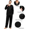 imageSWOMOG Matching Couple Pajamas Set Family Satin Silk Pjs Button Loungewear Men and Women Long Sleeve SleepwearBlack