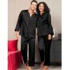 imageSWOMOG Matching Couple Pajamas Set Family Satin Silk Pjs Button Loungewear Men and Women Long Sleeve SleepwearBlack