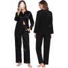imageSWOMOG Matching Couple Pajamas Set Family Satin Silk Pjs Button Loungewear Men and Women Long Sleeve SleepwearBlack