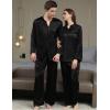 imageSWOMOG Matching Couple Pajamas Set Family Satin Silk Pjs Button Loungewear Men and Women Long Sleeve SleepwearBlack