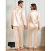 imageSWOMOG Matching Couple Pajamas Set Family Satin Silk Pjs Button Loungewear Men and Women Long Sleeve SleepwearChampagne
