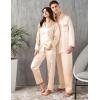 imageSWOMOG Matching Couple Pajamas Set Family Satin Silk Pjs Button Loungewear Men and Women Long Sleeve SleepwearChampagne