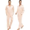 imageSWOMOG Matching Couple Pajamas Set Family Satin Silk Pjs Button Loungewear Men and Women Long Sleeve SleepwearChampagne