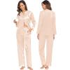 imageSWOMOG Matching Couple Pajamas Set Family Satin Silk Pjs Button Loungewear Men and Women Long Sleeve SleepwearChampagne