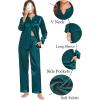 imageSWOMOG Matching Couple Pajamas Set Family Satin Silk Pjs Button Loungewear Men and Women Long Sleeve SleepwearGreen