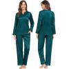 imageSWOMOG Matching Couple Pajamas Set Family Satin Silk Pjs Button Loungewear Men and Women Long Sleeve SleepwearGreen