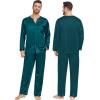 imageSWOMOG Matching Couple Pajamas Set Family Satin Silk Pjs Button Loungewear Men and Women Long Sleeve SleepwearGreen