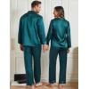 imageSWOMOG Matching Couple Pajamas Set Family Satin Silk Pjs Button Loungewear Men and Women Long Sleeve SleepwearGreen
