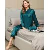 imageSWOMOG Matching Couple Pajamas Set Family Satin Silk Pjs Button Loungewear Men and Women Long Sleeve SleepwearGreen