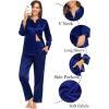 imageSWOMOG Matching Couple Pajamas Set Family Satin Silk Pjs Button Loungewear Men and Women Long Sleeve SleepwearNavy Blue