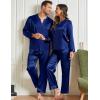imageSWOMOG Matching Couple Pajamas Set Family Satin Silk Pjs Button Loungewear Men and Women Long Sleeve SleepwearNavy Blue