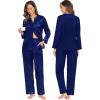 imageSWOMOG Matching Couple Pajamas Set Family Satin Silk Pjs Button Loungewear Men and Women Long Sleeve SleepwearNavy Blue