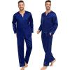 imageSWOMOG Matching Couple Pajamas Set Family Satin Silk Pjs Button Loungewear Men and Women Long Sleeve SleepwearNavy Blue