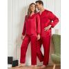 imageSWOMOG Matching Couple Pajamas Set Family Satin Silk Pjs Button Loungewear Men and Women Long Sleeve SleepwearRed